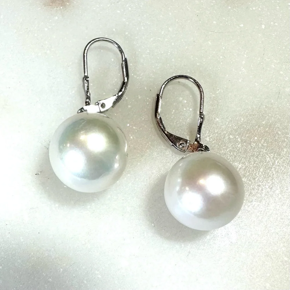 12-13mm White Cultured Freshwater Pearl Sterling Silver Lever-back Earrings
